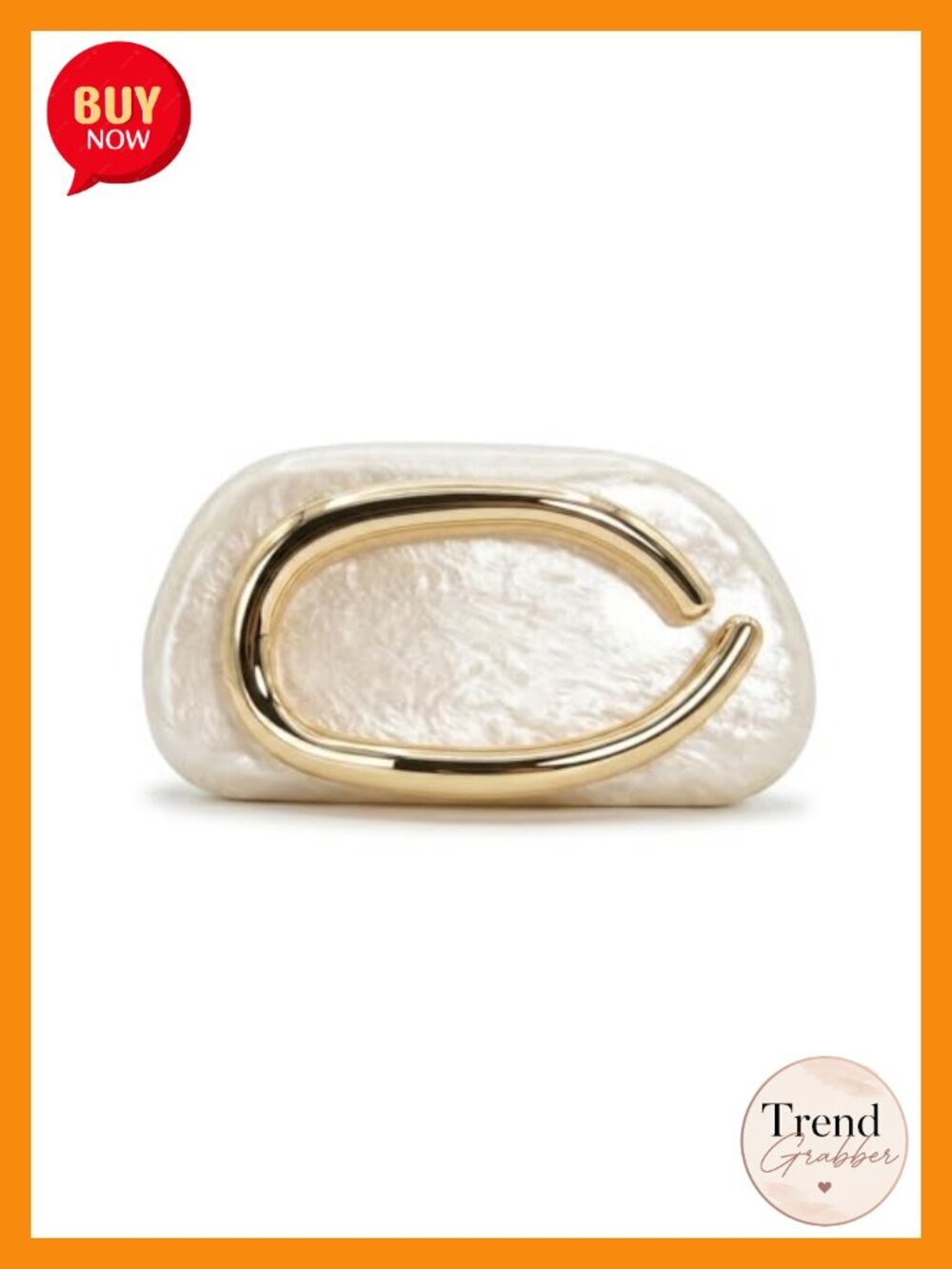 Acrylic Metallic Ring Handle Clutch with Detachable Chain - Evening Purse